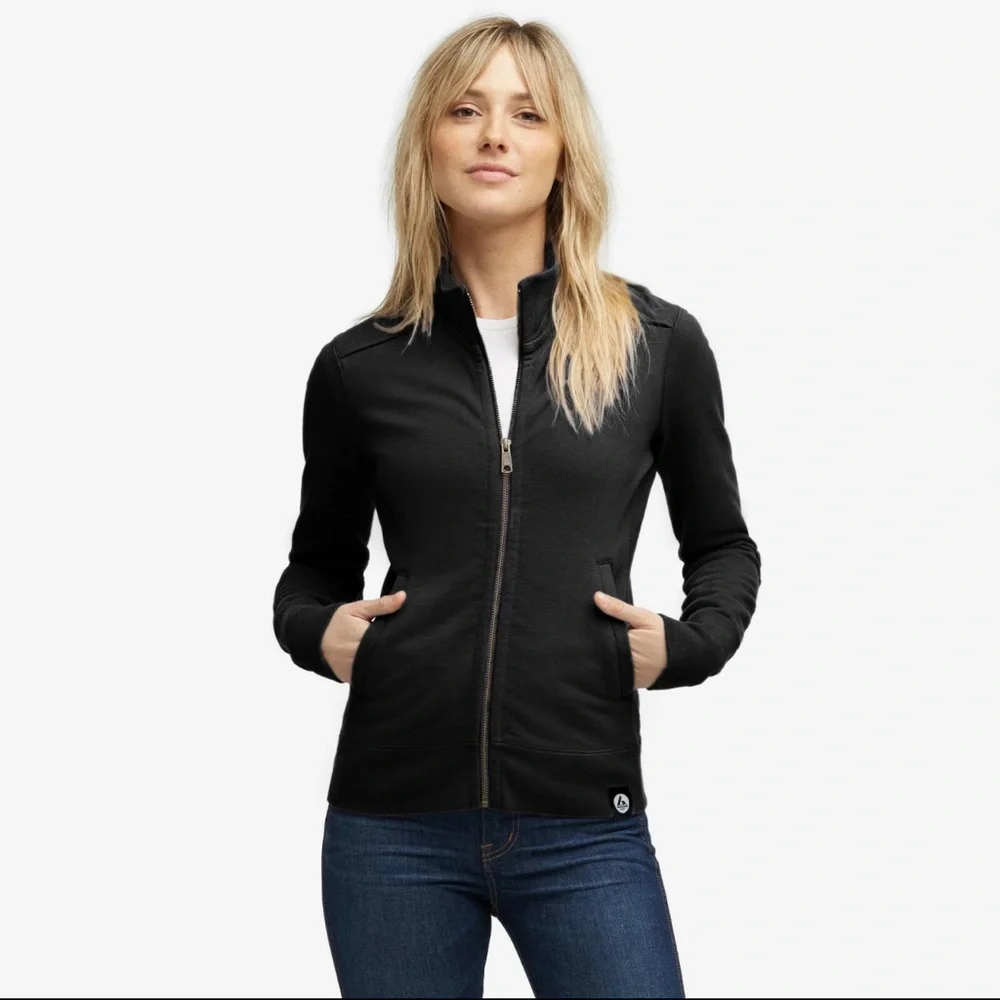 American Giant Women's Black Zip Front Bomber Jacket made in USA - Picture 2 of 10